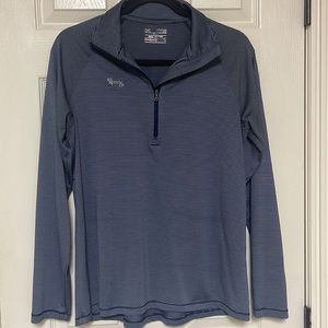 Under Armour heatgear pullover size medium. Navy white gray stripes.